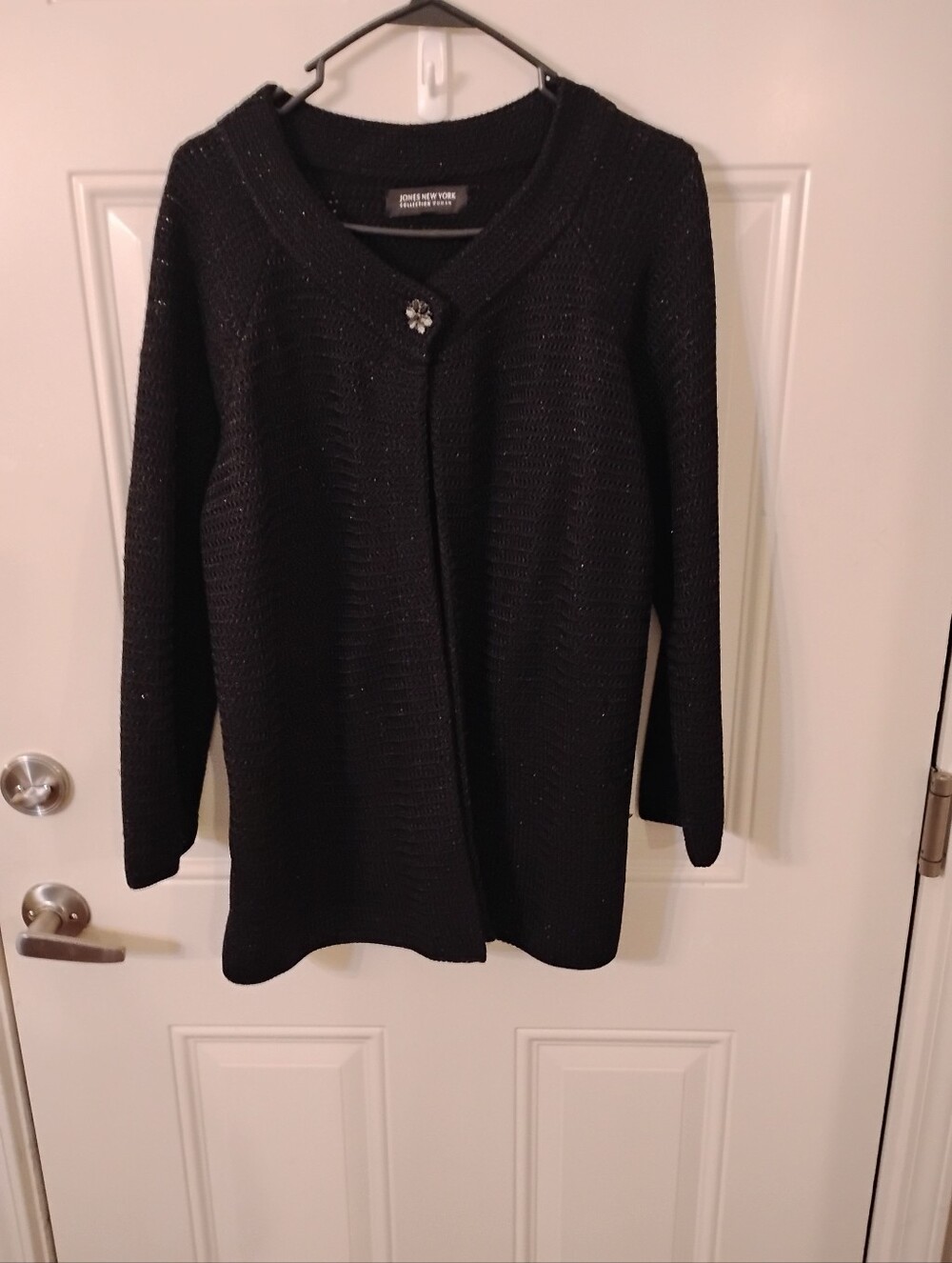 Jones New York Black Knit Cardigan with Decorative Button